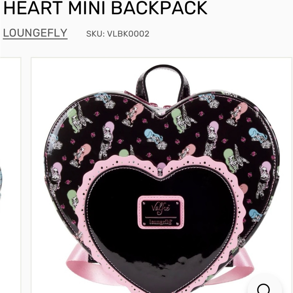 Loungefly Heart  Valfre Lucy tattoo Mini Backpack - Black, Pink, and Multicolor